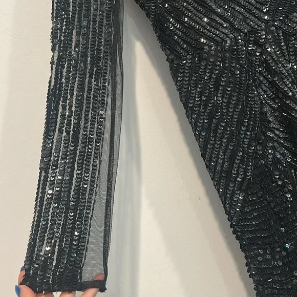 Gianni Bini black bead Sequin embellished Bodycon Mini cocktail Dress size 2 - Picture 4 of 8